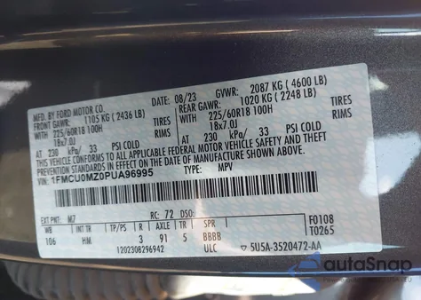 2023 Ford Escape St-Line из США, поврежденный, VIN 1FMCU0MZ0PUA96995